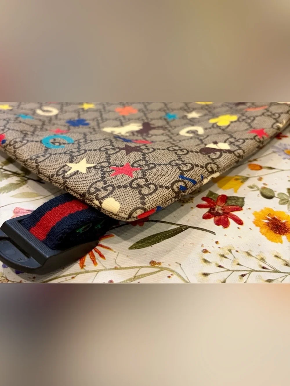 EUC! GUCCI Kids Beige GG Canvas Backpack with Yellow Trim & Multicolor Icons🐴⭐️